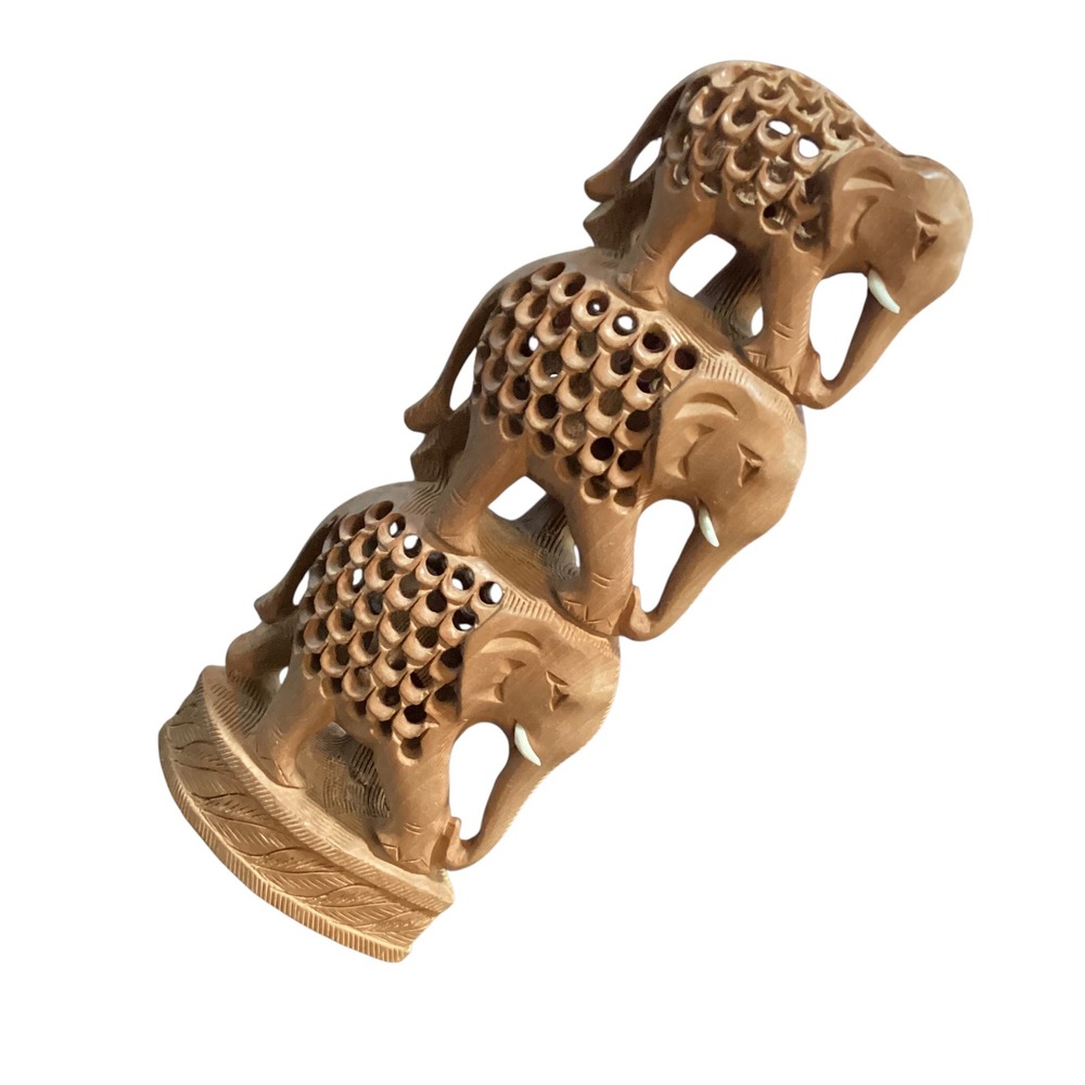 Hand Carved Wooden Elephant Sculpture Figurine‎ Statue Home Decor Stacked